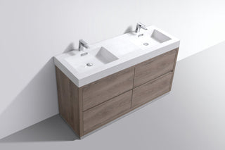 Bliss 60" Double Sink Free Standing Bathroom Vanity, Butternut