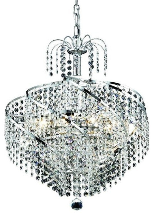 Elegant Spiral Dining Room Light, Chrome Finish With Royal Cut Crystal