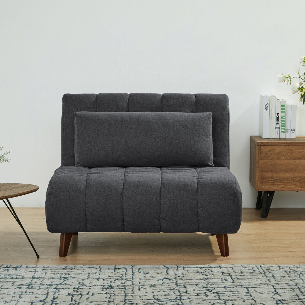 Convertible Futon Chair with Pine Wood Frame and Tufted Polyester Seat, Dark Gray