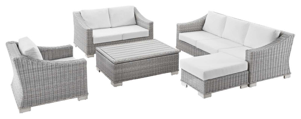 Lounge Sectional Sofa Chair Set, Rattan, Wicker, Gray White, Outdoor