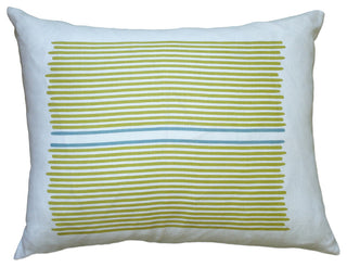 Hand Printed Linen Pillow - Louis Stripe, Yellow/Blue