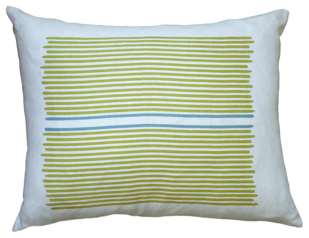 Hand Printed Linen Pillow - Louis Stripe, Yellow/Blue