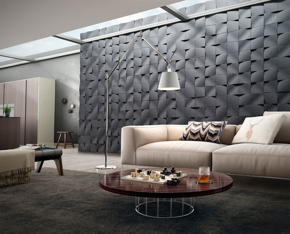 8"x8 "Interior/Exterior Concrete Wall Tile, Wave, Gray