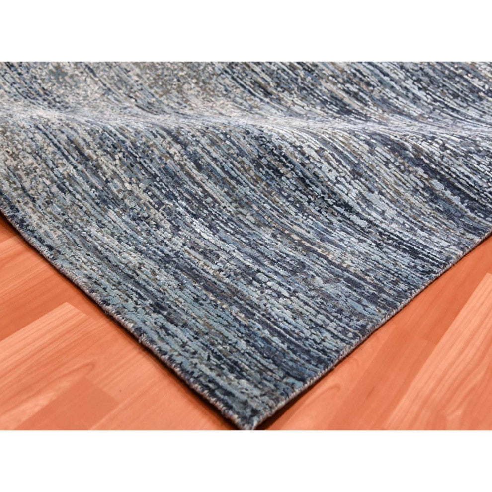 Blue Oceanic Pure Silk and Wool Hand Knotted Oriental Oversized Rug, 12'0"x15'0"