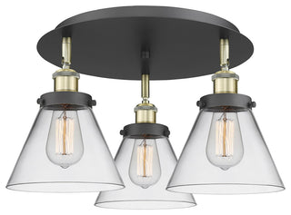 Cone-3 Light 20" Flush Mount-Black Antique Brass, Clear Glass Shade