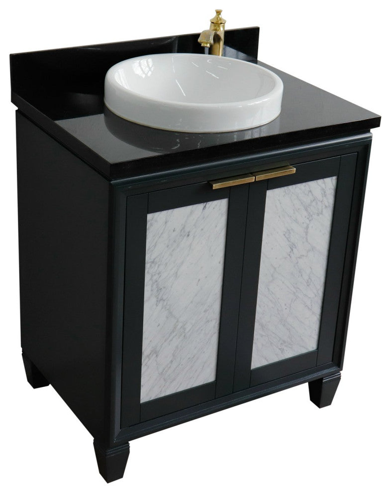 31" Single Sink Vanity, Dark Gray Finish With Black Galaxy Granite
