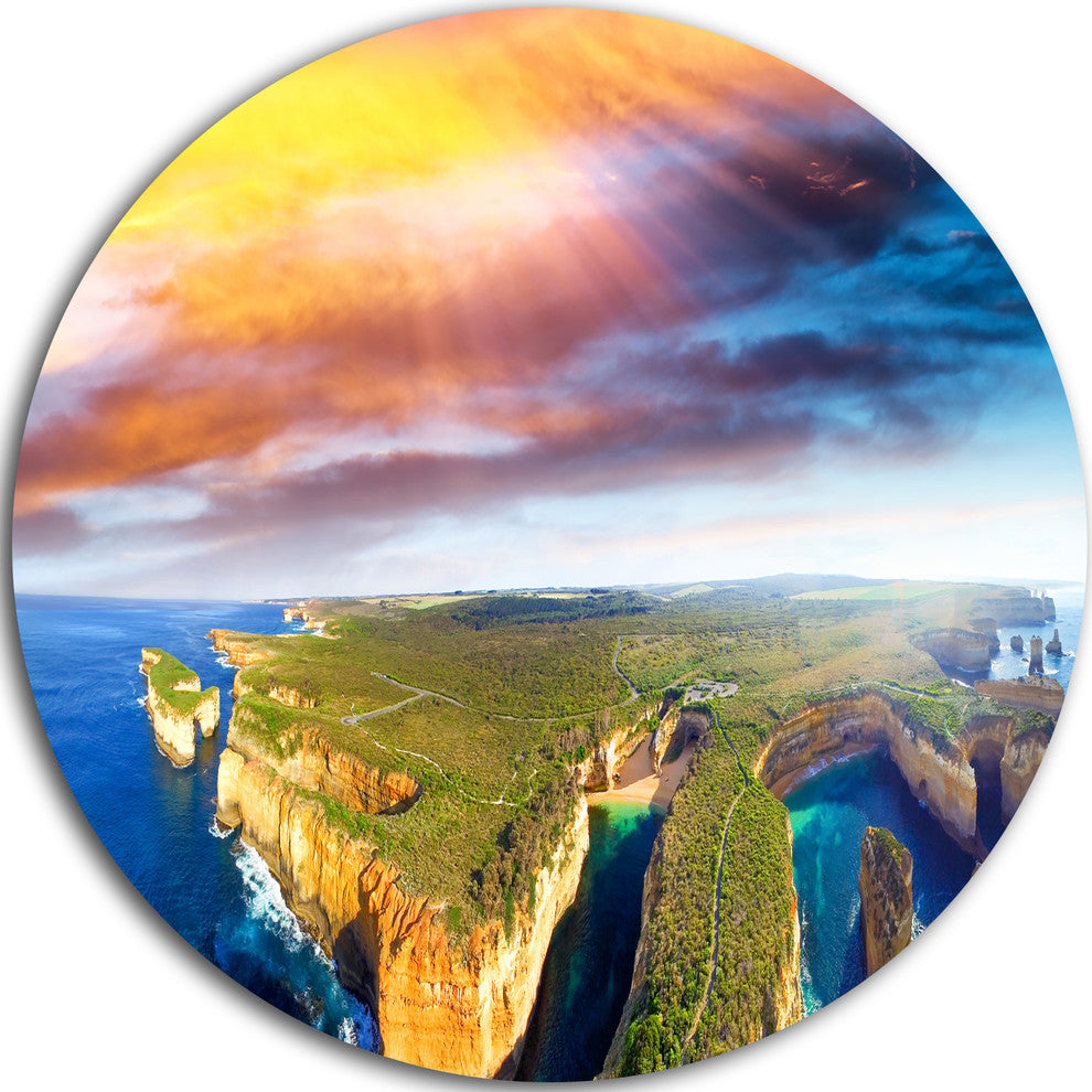 Aerial View Of Great Ocean Road, Seascape Round Wall Art, 23"