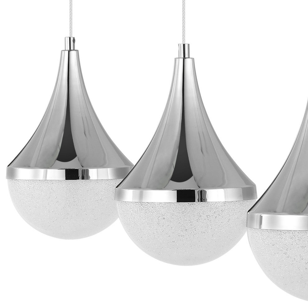 Elyse Teardrop 3-Light Iron/Acrylic Linear Pendant, Chrome/White, Width: 33"