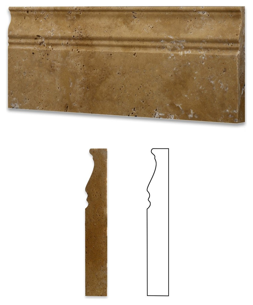 Gold / Yellow Travertine Honed 5" x 12" Baseboard Trim Molding