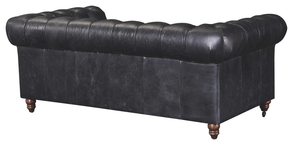 Top Grain Leather Chesterfield Love Seat, Slate