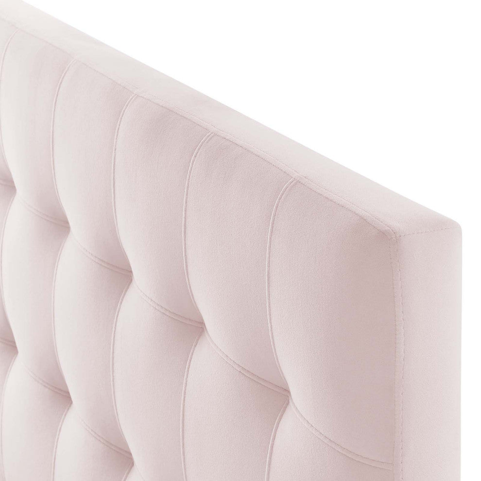 Contemporary Modern Bedroom Twin Size Tufted Headboard, Velvet Fabric, Pink