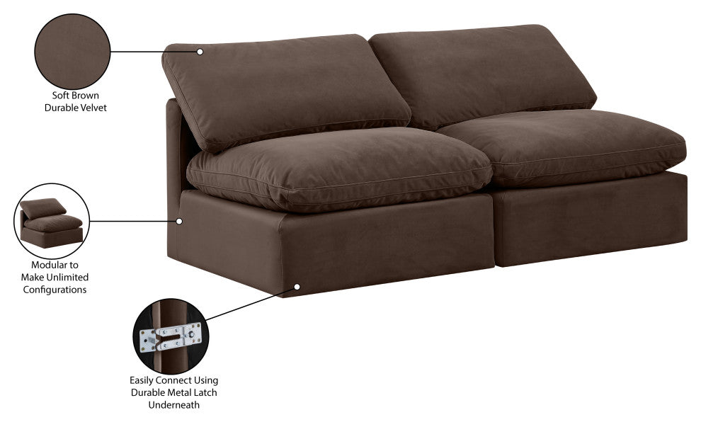 Indulge Upholstered Modular Sofa, Brown, 2-Piece: 2 Armless Chair, Down Stuffed Velvet