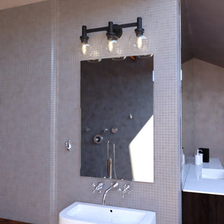 Marshall 3 Light Black Transitional Bathroom Vanity Wall Fixture Clear Glass