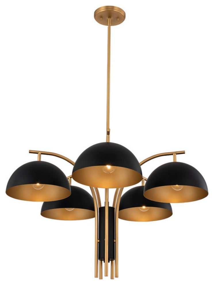 Marcel 30x20" 5 Light Chandelier, Matte Black with New Brass