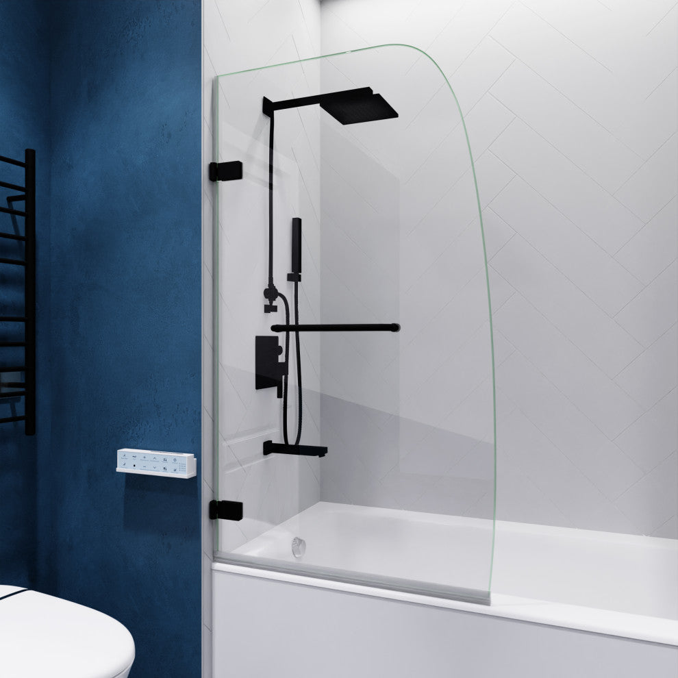 Vensea Series 31.5"x56" Frameless Hinged Tub Door, Matte Black
