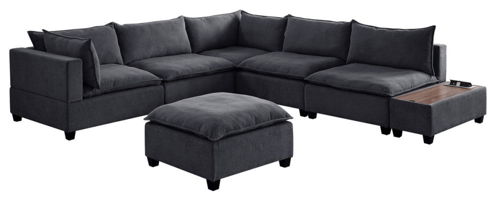 Madison Down Feather Sectional Sofa, Ottoman and USB Storage Console Table, Dark