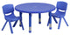 33'' Round Blue Plastic Height Adjustable Activity Table Set with 2 Chairs
