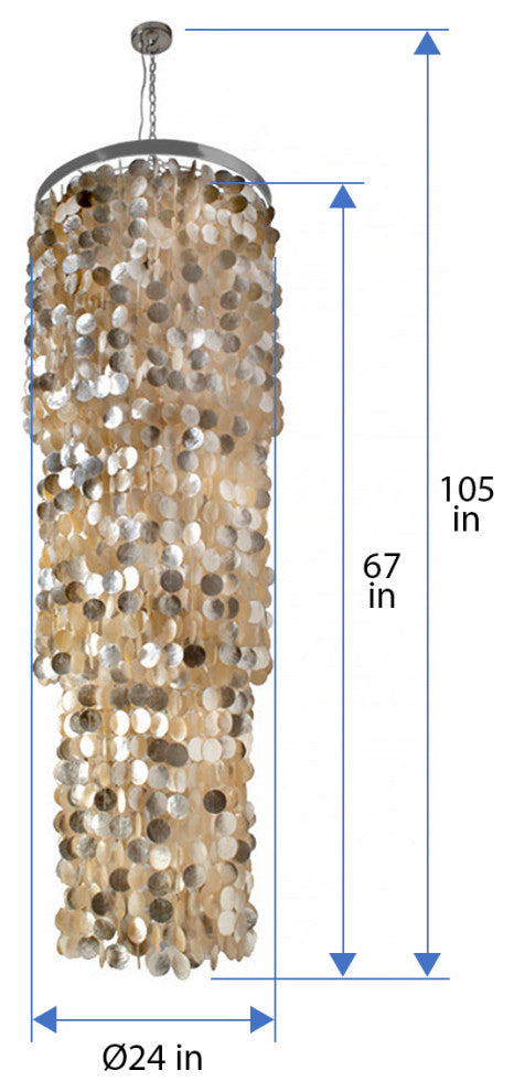 Round King Size Chandelier With Round Capiz Seashells, Champagne