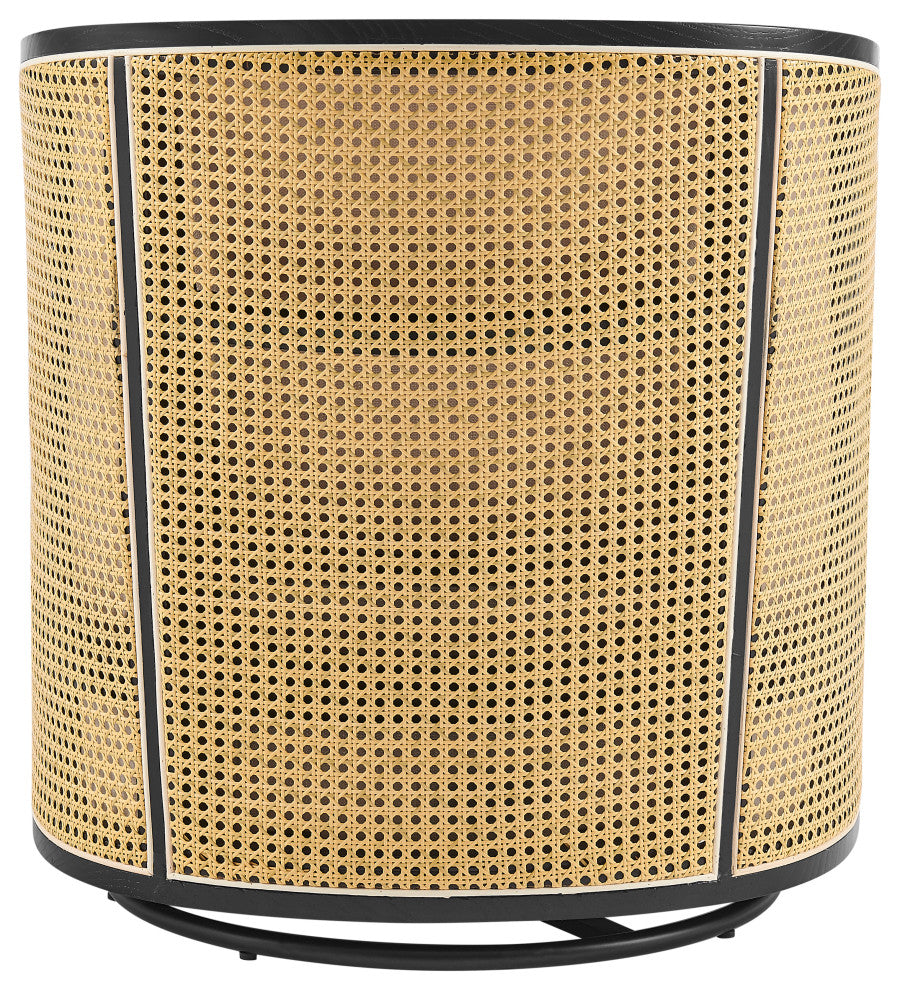 Marilyn Swivel Accent Arm Chair With Rattan, Black