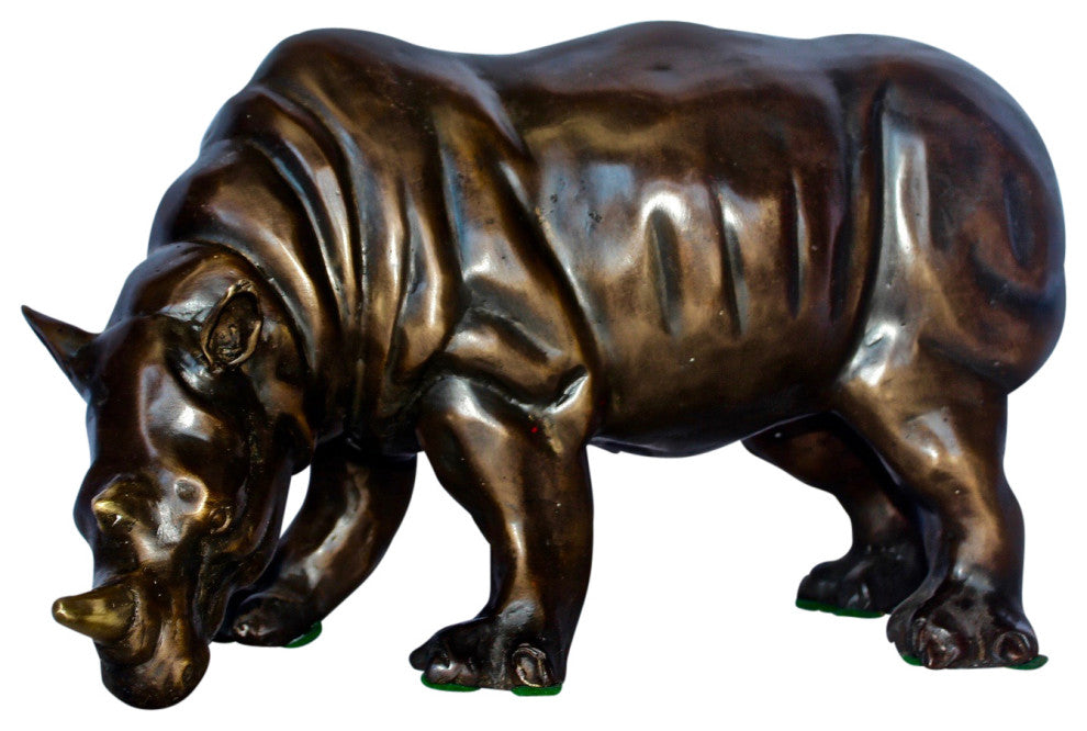 Relaxed Rhino bronze statue -  Size: 16"L x 9"W x 8"H.