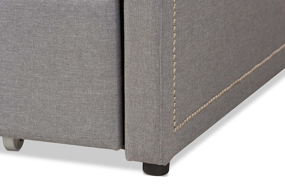 Keegan Linen Fabric Nail Heads Trimmed Sofa Twin Daybed With Trundle, Gray