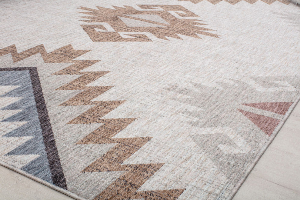 Jade Tapestry Beige Moroccan Tribal Tan Recycled Area Rug, 2'6" X 4'