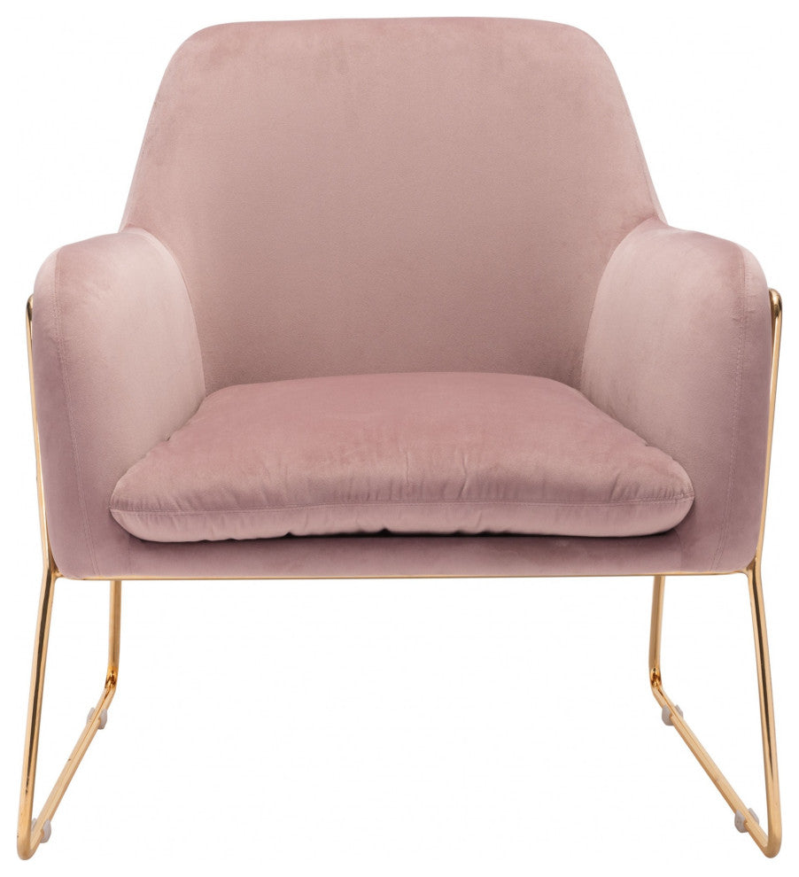 Comfy Square Pink Velvet and Gold Accent Arm Chair