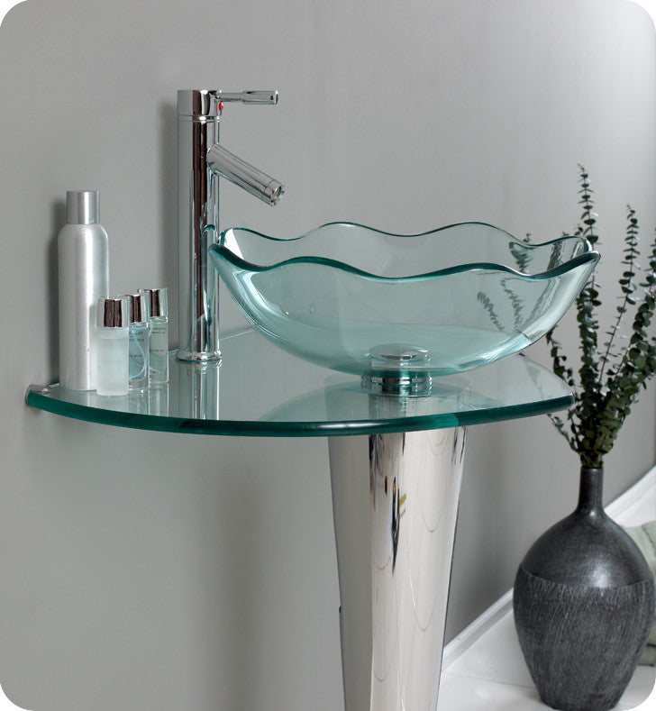 Netto Modern Glass Bathroom Vanity With Wavy Edge Vessel Sink, FFT9162CH