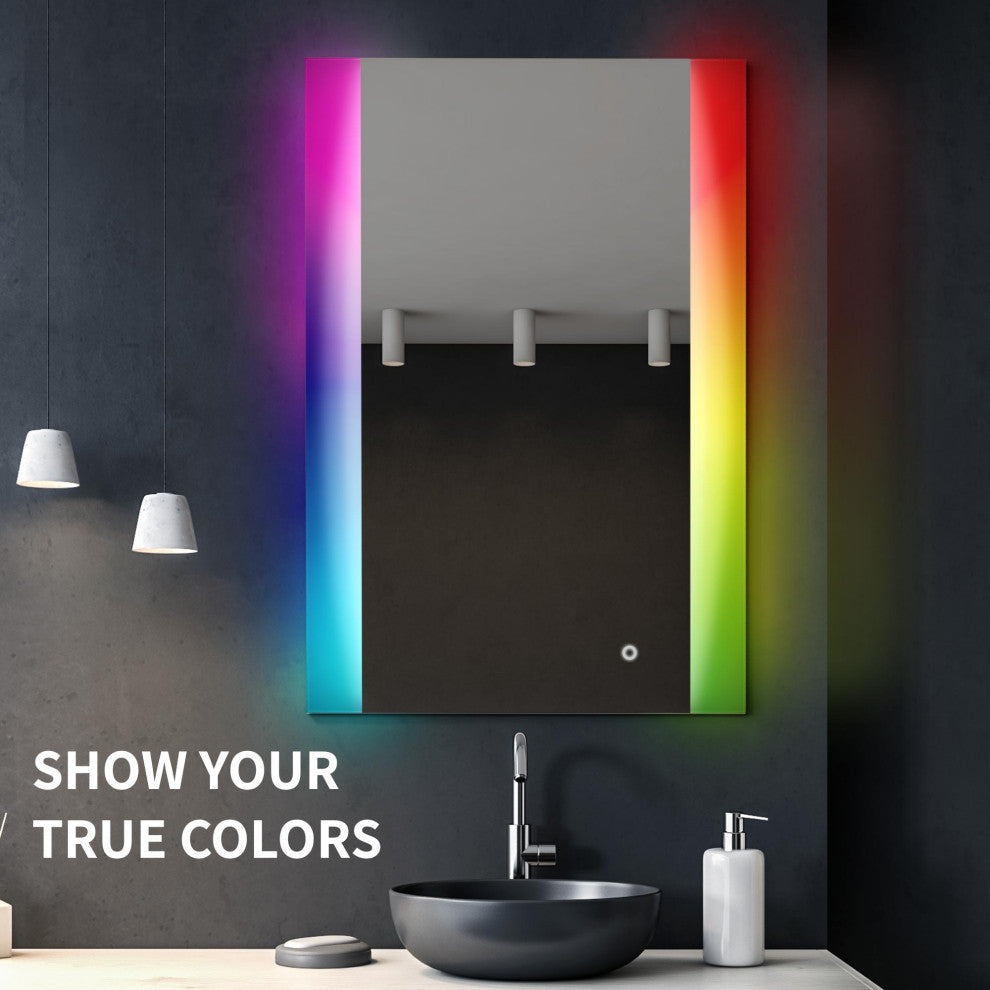 Frosted Bathroom Vanity Multi-Color Dimming LED Wall Mirror - 24" x 36"