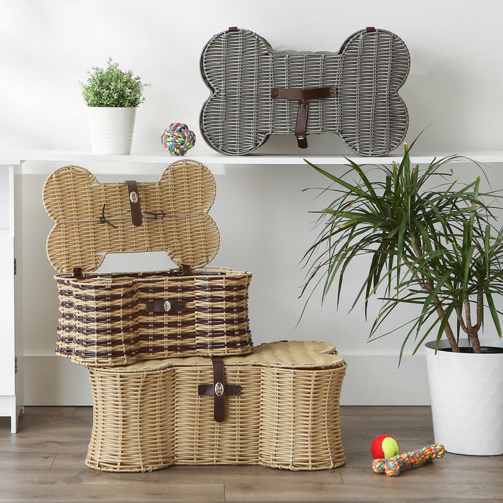 Stripe Bone Shape Toy Basket Large 24x15x9