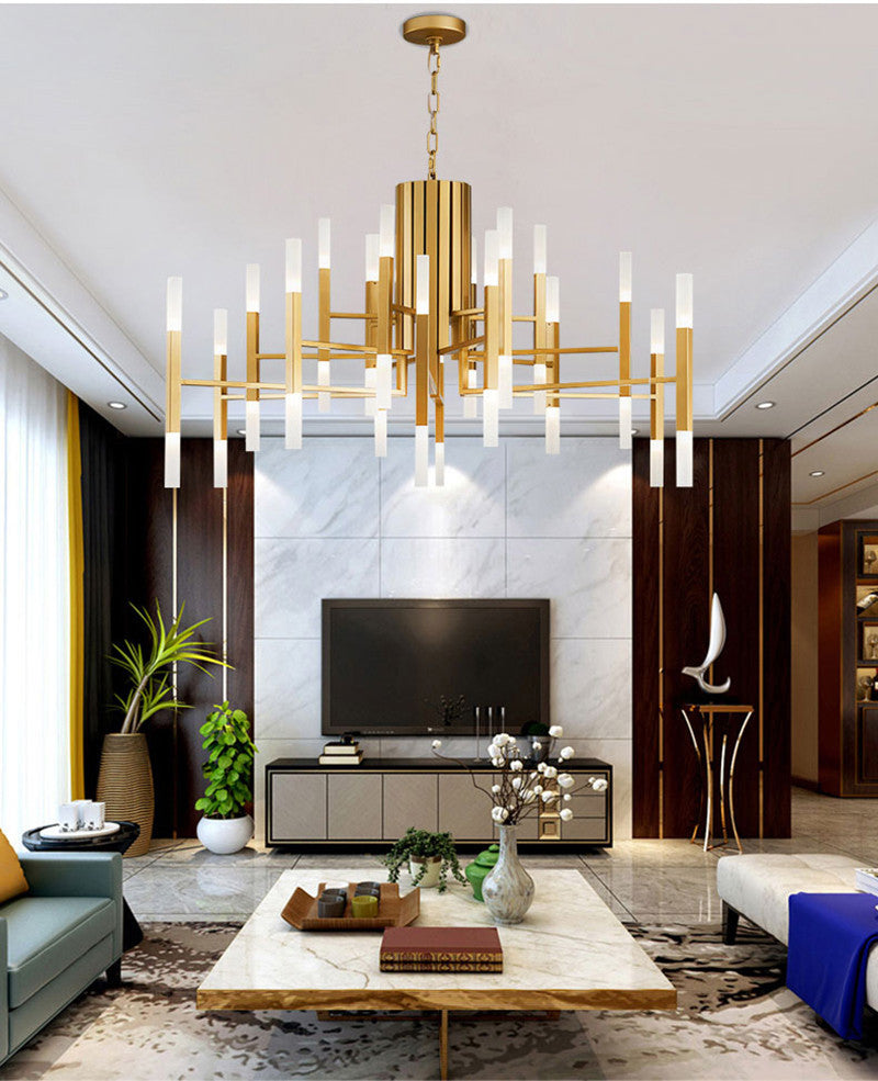 Zelbio | Gold/Black Postmodern LED Chandelier for Living Room, Gold, 60 Lights - Dia109.0xh70.1cm / Dia42.9xh27.6"