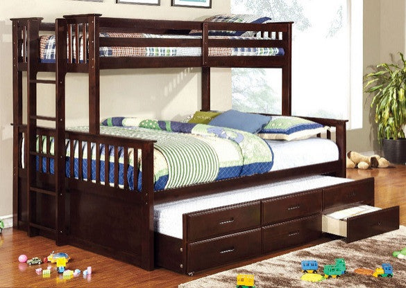 Shelton Twin over Queen Bunk Bed with Trundle, Espresso