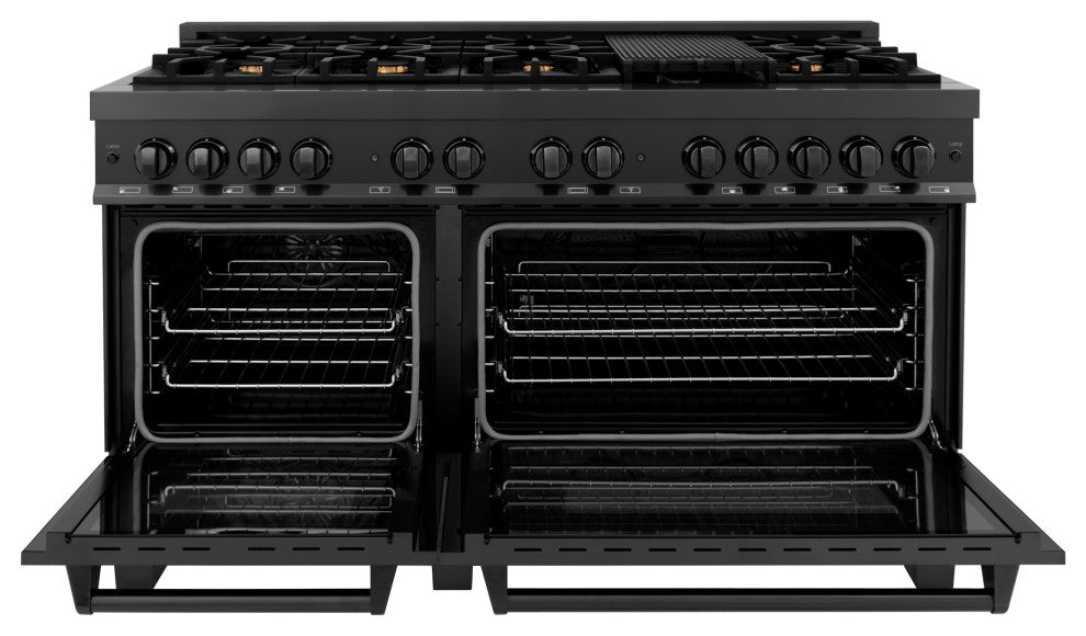 ZLINE Freestanding Range in Black Stainless Steel with Brass Burners (RAB-60)
