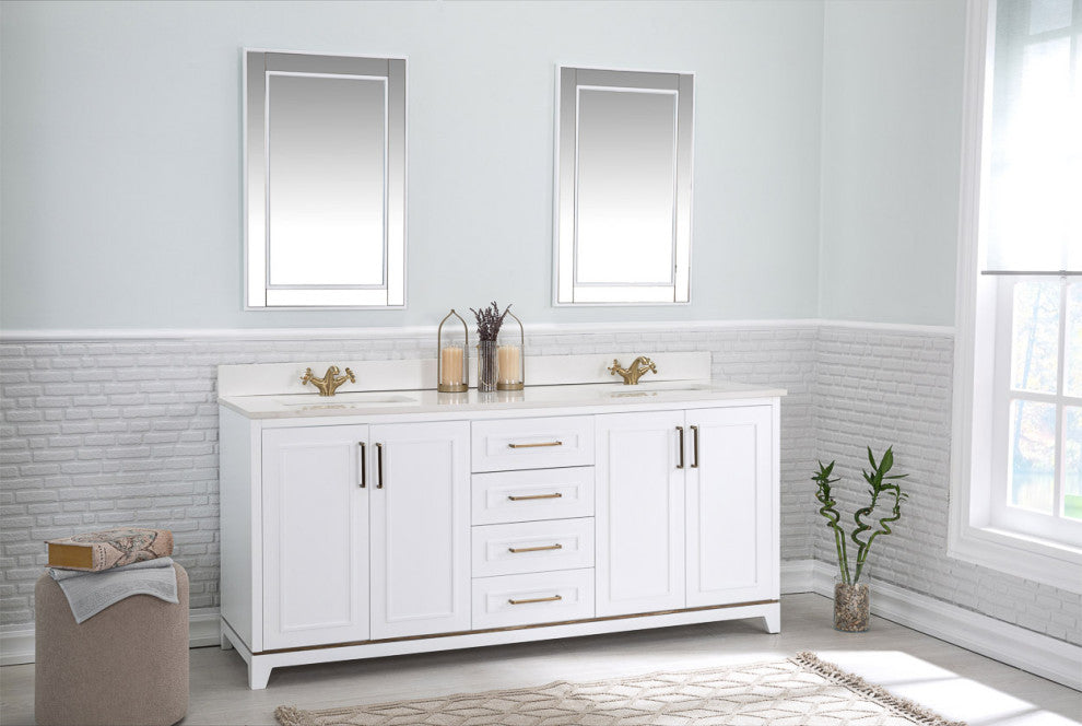 Albia Collection 72" Bathroom Vanity With Sink, Mirror, Countertop, White