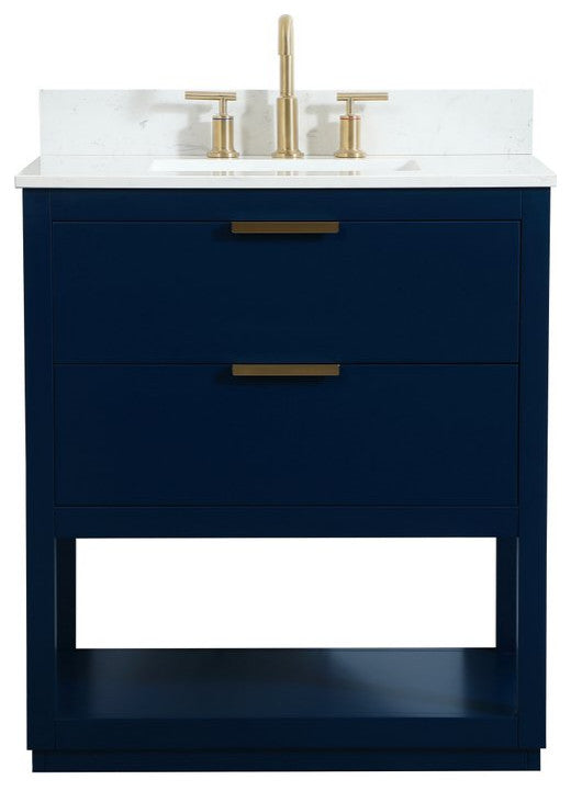 30" Single Bathroom Vanity, Blue, With Backsplash