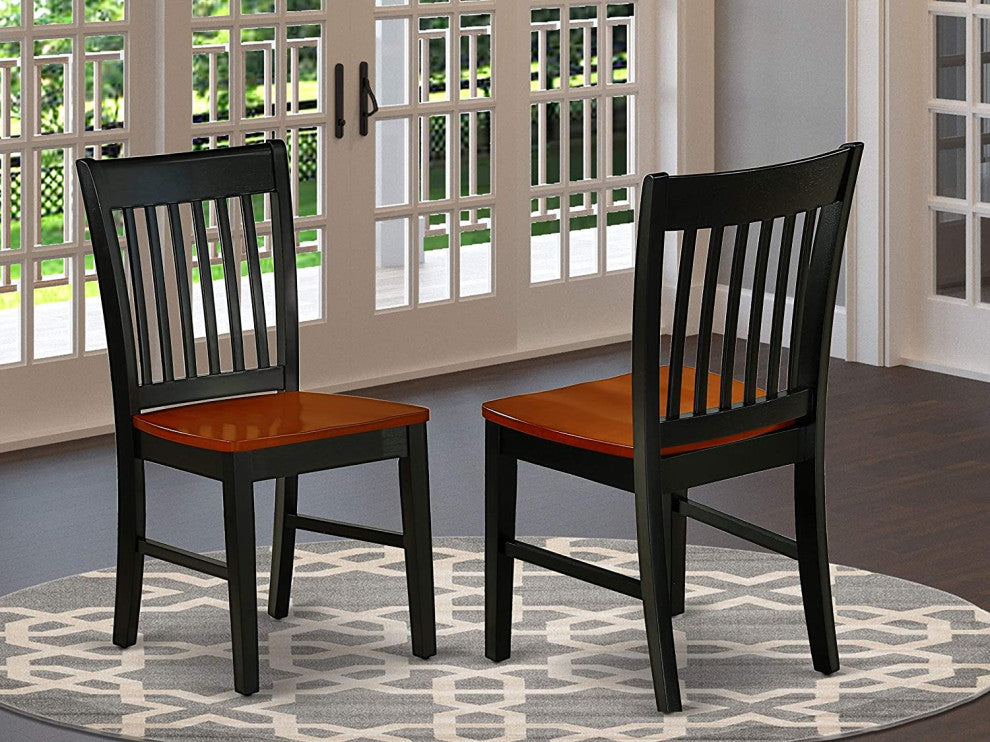 Formal Dining Chair with Plain Wood Seat, Set of 2, Black & Cherry