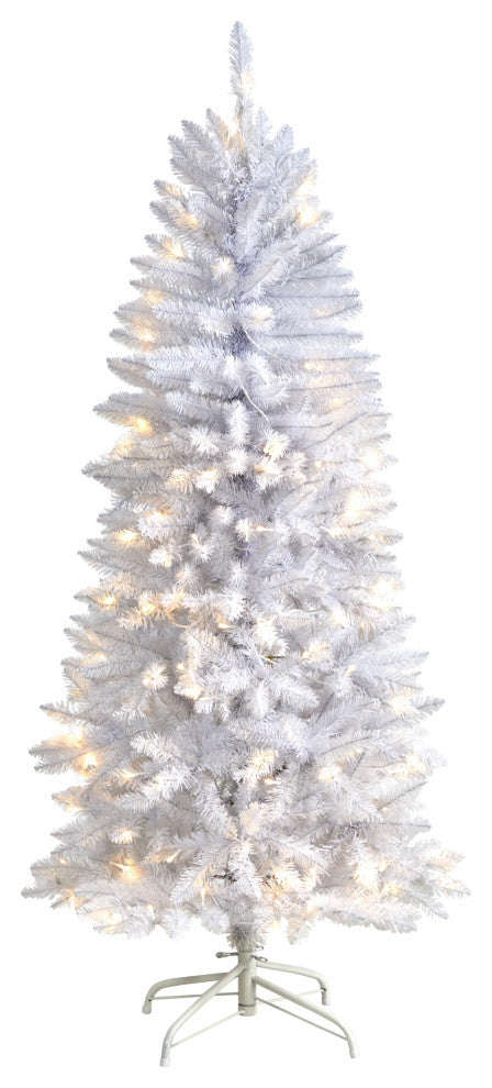 T3359 5 Slim White Artificial Christmas Tree With 150 Warm White LED Lights