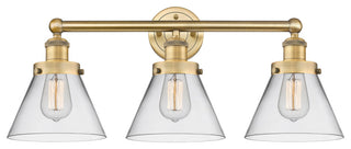 Edison Large Cone 3-Light 26" Vanity Light, Brushed Brass Finish, Clear Shade