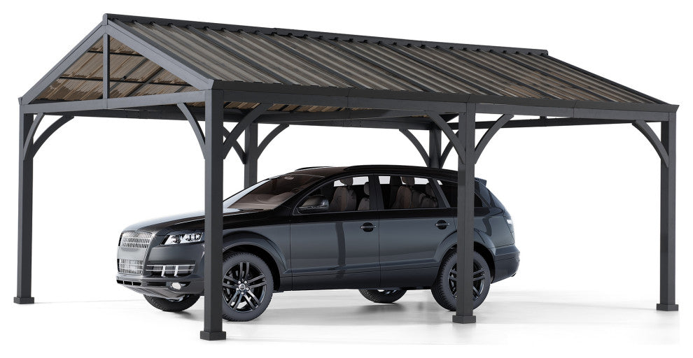 Sunjoy 20''x14'' Metal Carport, Outdoor Living Pavilion, Gazebo