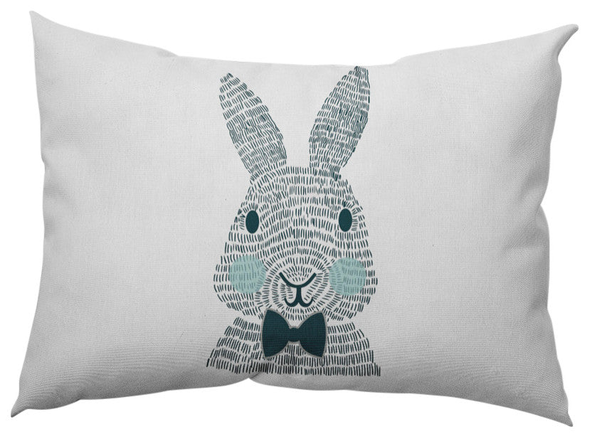Monochrome Bunny Easter Indoor/Outdoor Lumbar Pillow, Ocean Abyss Green, 14x20"
