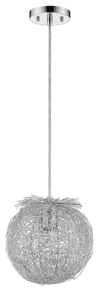 Distratto 1-Light Polished Chrome Pendant Enmeshed Aluminum Wire Shade (12")