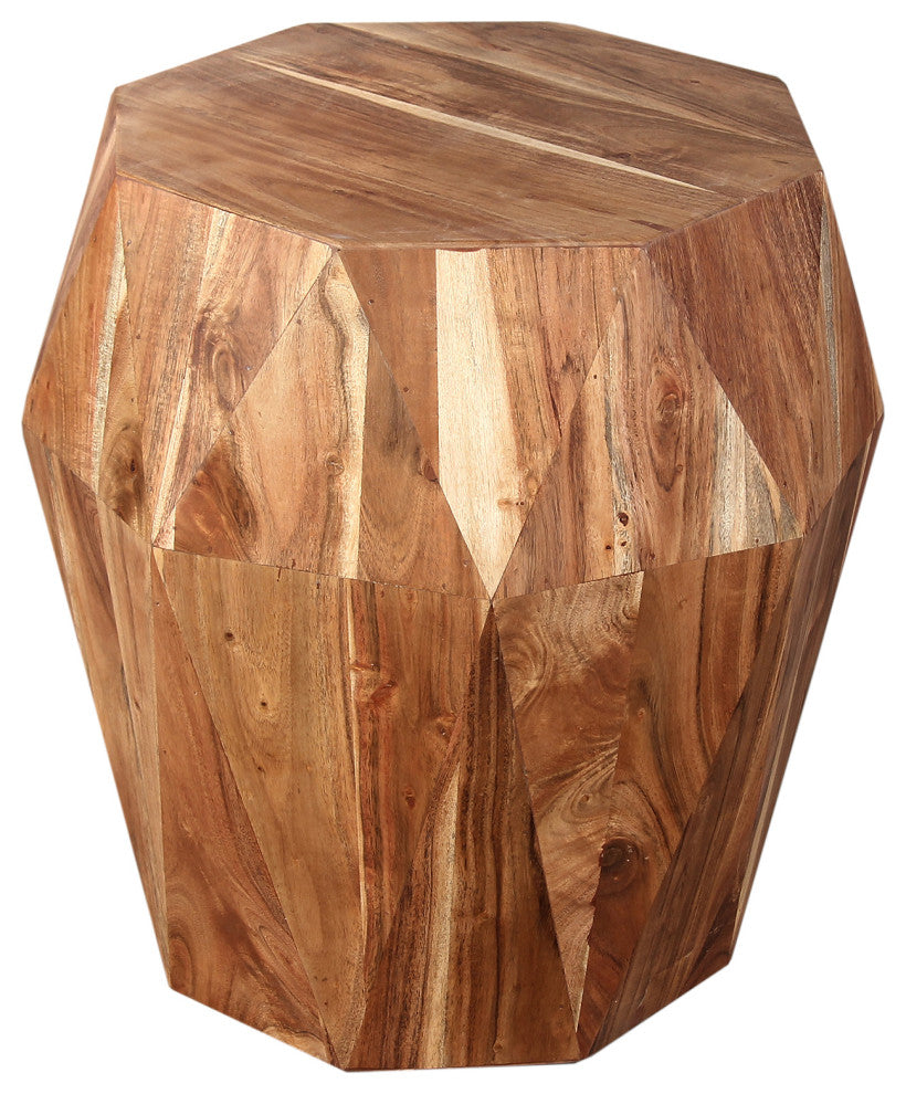 Bon 22" End Table Solid Acacia Wood Octagon Top Natural Brown Finish