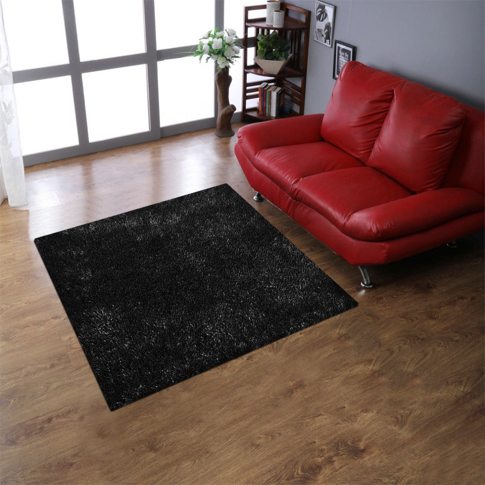 HAND TUFTED SHAG POLYESTER ECO-FRIENDLY AREA RUGS, Black Color, Solid Design