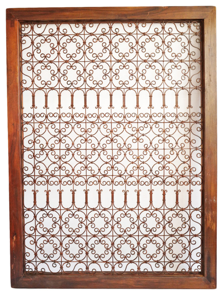 Large Wood Framed Open Iron Screen