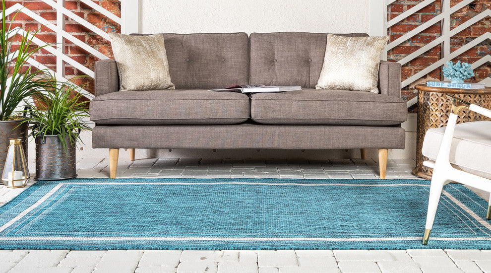 Unique Loom Teal Soft Border Outdoor 5' 0 x 8' 0 Area Rug