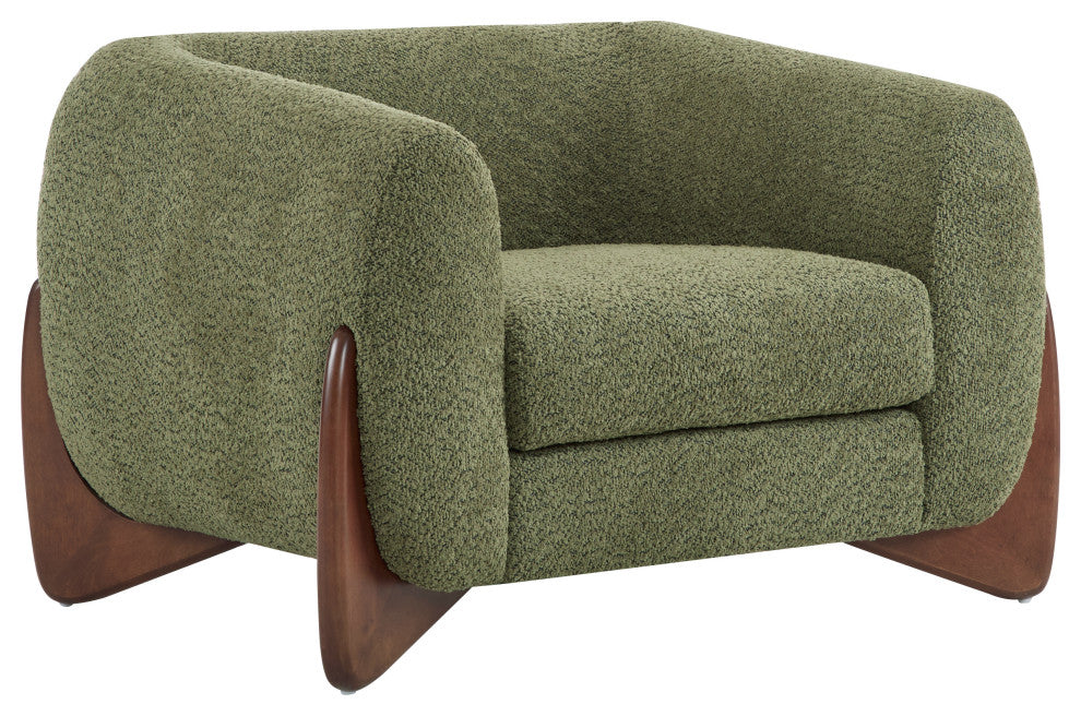 GDF Studio Modern Upholstered Boucle Accent Armchair With Wood Legs, Olive Green