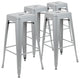 30" Metal Indoor Bar Stool, Stackable Set of 4, Silver