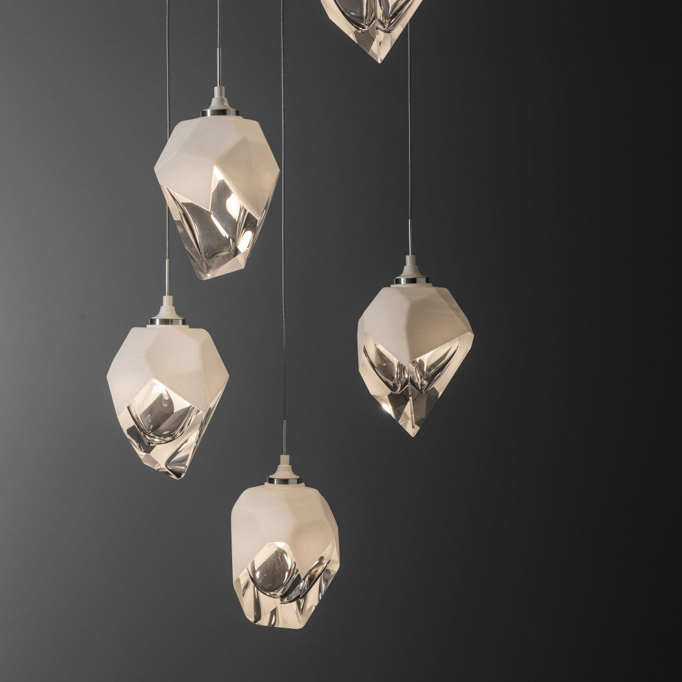 Chrysalis 5-Light Small Crystal Pendant White Finish- Long, White Crystal