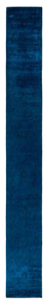 Vibrance, One-of-a-Kind Hand-Knotted Runner Rug Blue, 2'6"x21'7"