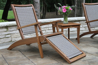 Gray Wicker and Eucalyptus Lounger With Built-In Ottoman